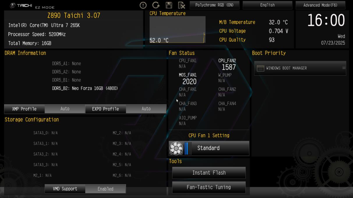 ASRock EZ Mode의 Tools에서 Instant Flash 선택 화면