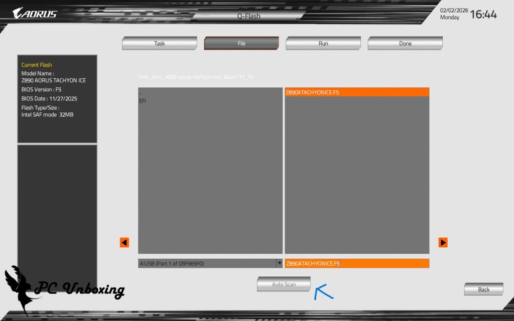 GIGABYTE Q-Flash BIOS 파일 선택 화면